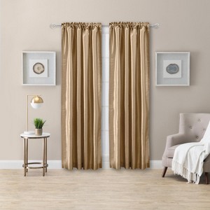 Ellis Curtain Luna Faux-Silk Rod Pocket/Back Tab Tailored Pairs - Taupe - 1 of 3