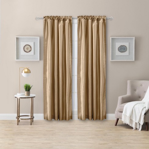 Ellis Curtain Luna Faux-Silk Rod Pocket/Back Tab Tailored Pairs - Taupe - image 1 of 3