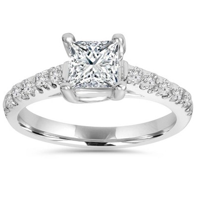 Pompeii3 1 1/4Ct TW Princess Cut Diamond Engagement Ring 14k White Gold Lab Created