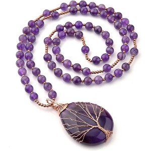 Wire Wrapped Amethyst Necklace Life Tree Gemstone Healing Jewelry Gift - 1 of 4