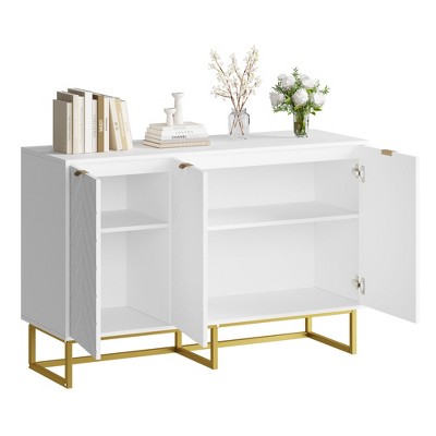 31.5 In Modern Sideboard Buffet Cabinet,Wood Accent Storage Cabinet with Herringbone Doors & Shelf,Credenza Console Table for Dining Room Living Room