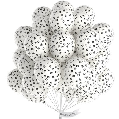 PartyWoo Balloons Paw White Dog Print Matte 12 Inch 50 pcs