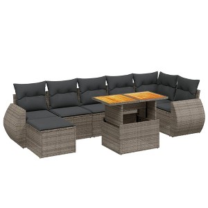 vidaXL Patio Sofa Set with Cushions Outdoor Furniture 8 Piece Poly Rattan - Gray and Dark Gray 3x Middle + 3x Corner + Footrest + Table - 1 of 4