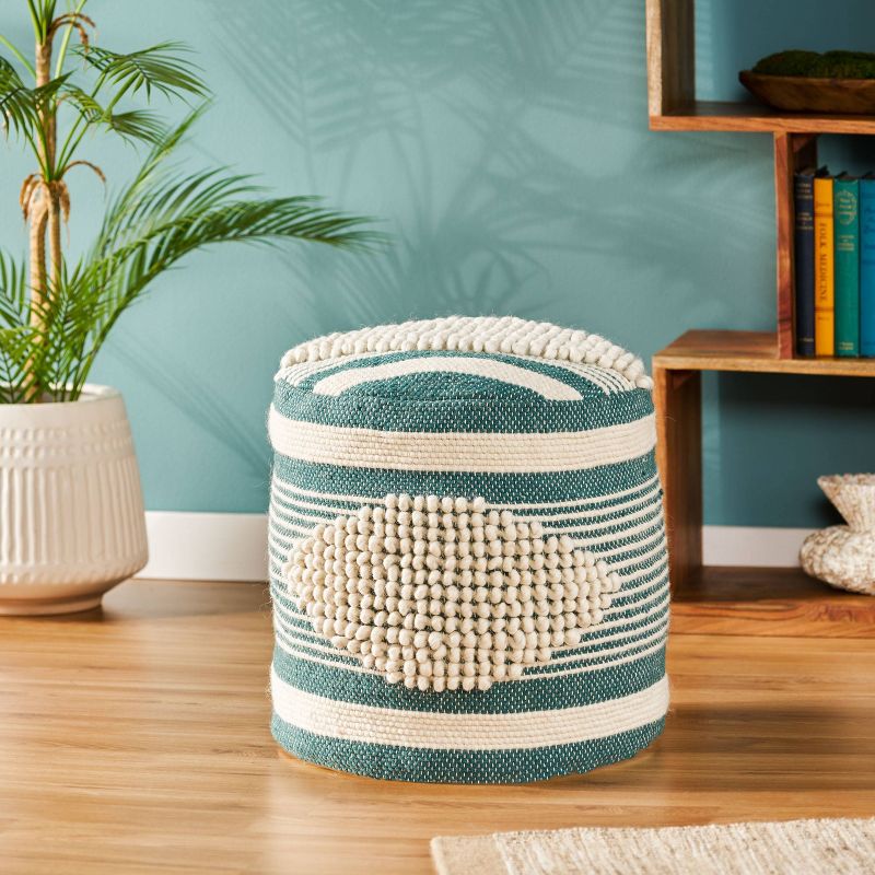 Lucknow Boho Handcrafted Fabric Cylinder Pouf - Christopher Knight Home, 3 of 11