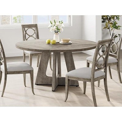 47" Round Dining Table Set for 4 to 6, Farmhouse Kitchen Table with Wooden Top and Pedestal Base, Circle Dinner Table Grey (No Chairs)