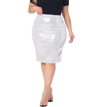 Agnes Orinda Women's Plus Size Knee Length High Waist Sequin Split Party Bodycon Skirts