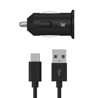 Just Wireless 2.4A/12W 1-Port USB-A Car Charger with 6' TPU USB-C to USB-A Cable - Black