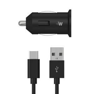 Just Wireless 2.4A/12W 1-Port USB-A Car Charger with 6' TPU USB-C to USB-A Cable - Black - 1 of 4