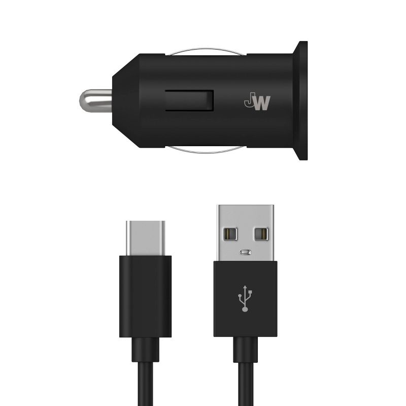 Just Wireless 2.4A/12W 1-Port USB-A Car Charger with 6&#39; TPU USB-C to USB-A Cable - Black, 1 of 14