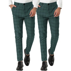 Lars Amadeus Men's Slim Fit Flat Front Business Checked Pattern Dress Pants 2 Pack - 1 of 4