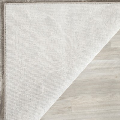 Grey and Ivory Hand-Knotted Viscose Rectangular Area Rug