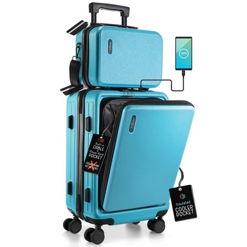 Travelarim 22 Airline Approved Hard-shell Carry On Luggage With Attachable  Cosmetic Case - Teal Blue : Target