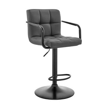 Laurant Adjustable Barstool with Faux Leather and Metal Finish Black/Gray - Armen Living