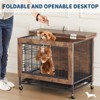 Wooden Dog Crate Furniture with Lockable Wheels & Metal Frame, Medium Dog Crate Dog Kennel Furniture with 2 Doors & Tray, Brown - 4 of 4