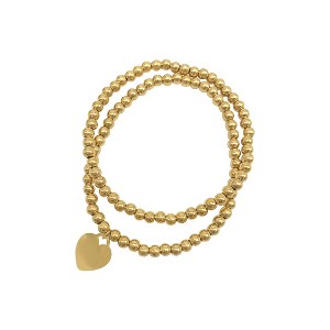 Adornia Tarnish Resistant 14k Gold Plated Set of Ball Bracelets with Heart - 1 of 4