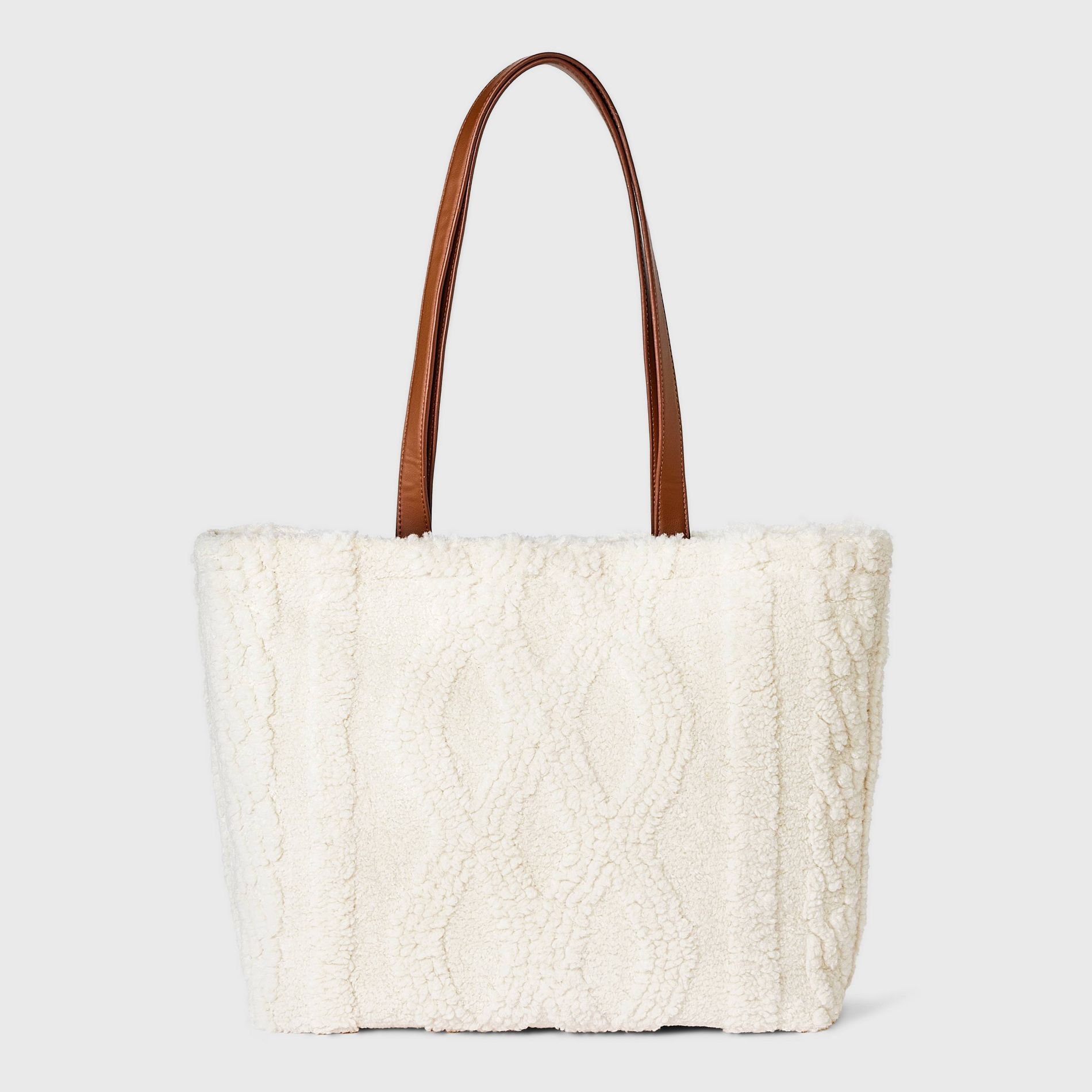 Faux Cable Knit Shearling Reversible Tote Handbag - Universal Thread™ Off-White