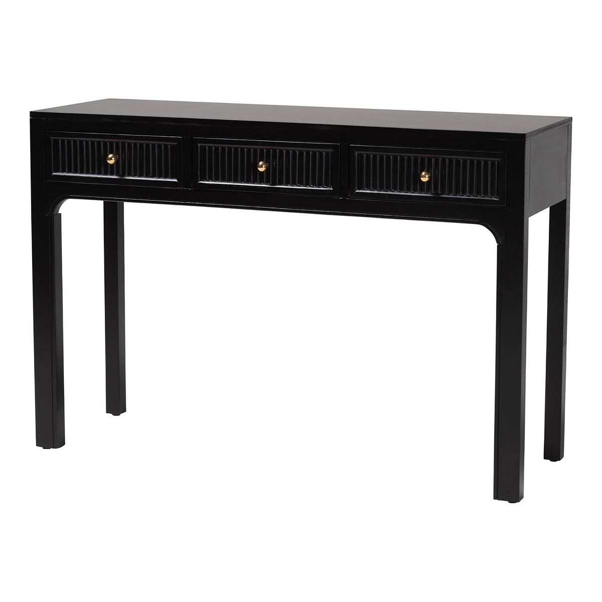 bali & pari Leah Console Table 3-Drawer Accent Table with Fluted Wood Detailing Black