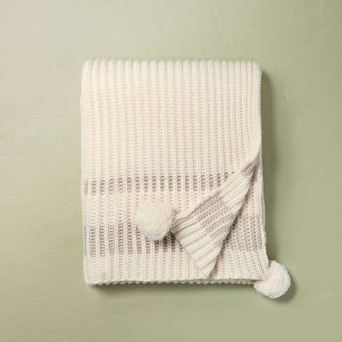 Border Stripe Rib Knit Throw Blanket Beige/taupe - Hearth & Hand