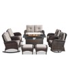 Buenhomino 9 Piece Wicker Outdoor Furniture Set with Thick Cushions, High Back Patio Furniture Set with Swivel Rocking Chairs and Fire Pit Table - 2 of 4