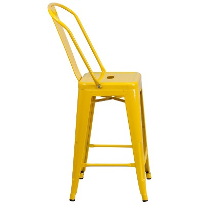 Yellow Metal Slat Back Dining Chair with 24" Seat Height