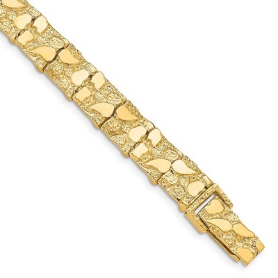 Black Bow Jewelry 9.5mm 14k Yellow Gold Nugget Link Bracelet, 8 Inch