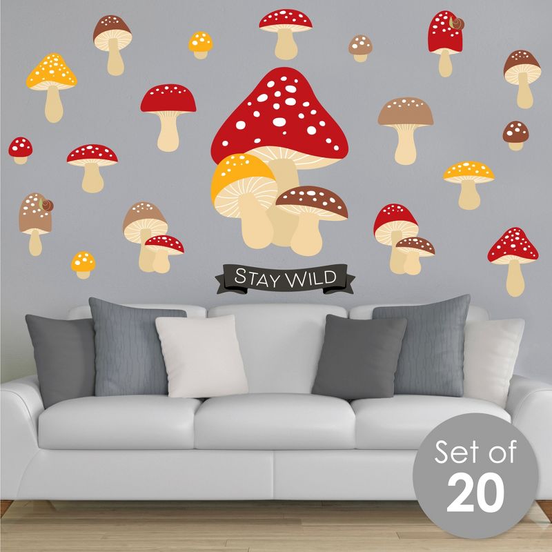 Big Dot of Happiness Wild Mushrooms - Peel and Stick Red Toadstool Room Decor Vinyl Wall Art Stickers - Wall Decals - Set of 20, 3 of 11