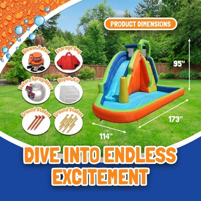 Gushing Geyser Multicolor Inflatable Water Park with Slide and Pool