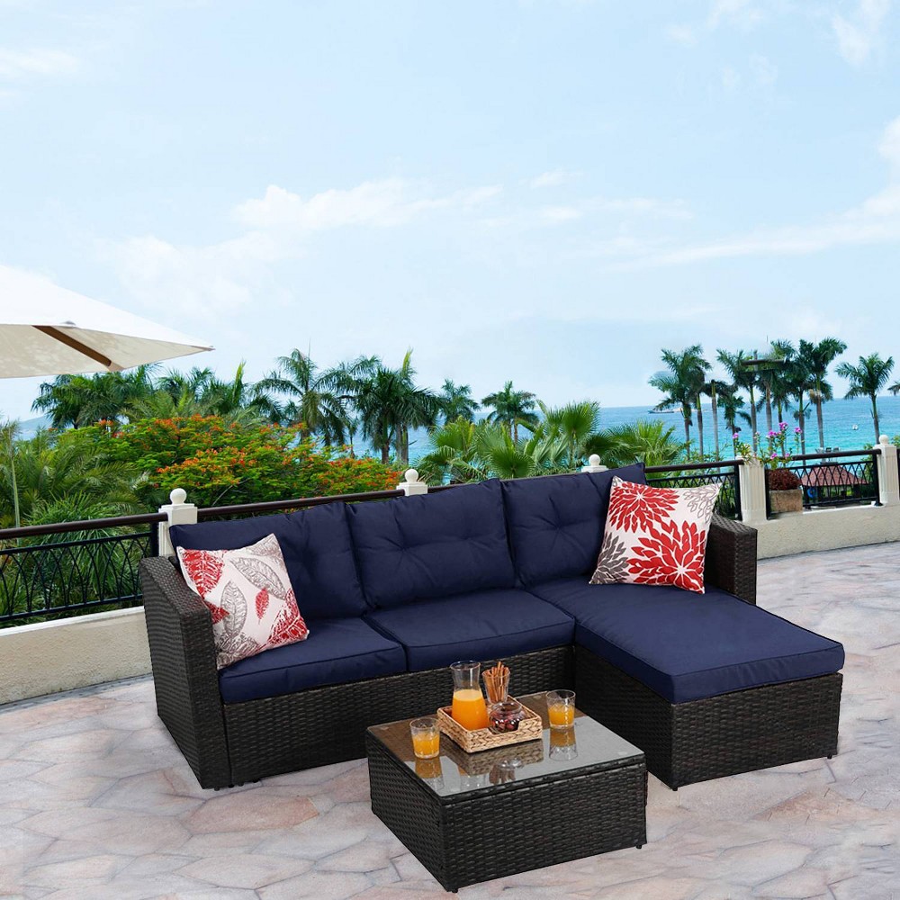 3pc Outdoor Rattan Wicker Furniture Set - Blue - Captiva Designs ...