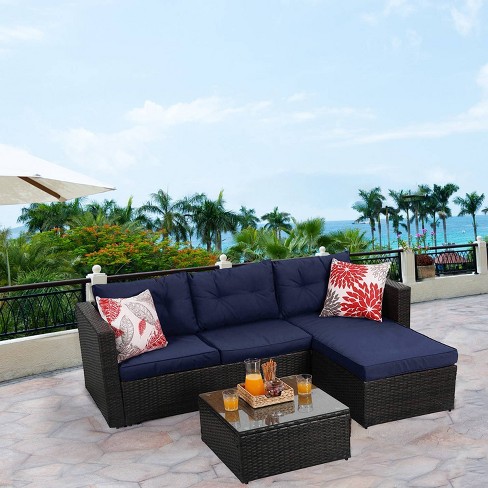 Rattan Wicker Furniture Set 3PC Cushioned Outdoor Garden Seat Patio Sofa Chair 
