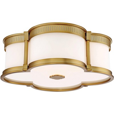 Minka Lavery Modern Ceiling Light Flush Mount Fixture 16 1/4" Liberty Gold LED Etched White Glass Shade for Bedroom Kitchen House