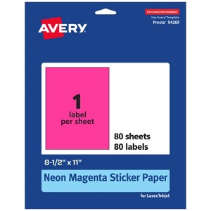 Avery Neon Magenta Sticker Paper, 8.5" x 11" Rectangle - 1 of 4