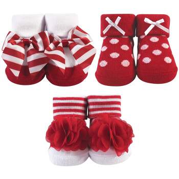 Hudson Baby Infant Girl Socks Boxed Giftset, Red White Stripe, One Size