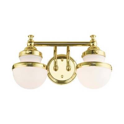 Oldwick Polished Brass 2-Light Vanity Sconce with Satin Opal White Glass