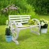 VINGLI Outdoor Wood Bench, 2-Person Rustic Wooden Wagon Wheel Bench, All-Weather White Garden Bench for Patio Yard Porch - 3 of 4