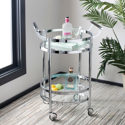 Transitional Chrome 24" Round Bar Cart with Glass Tiers