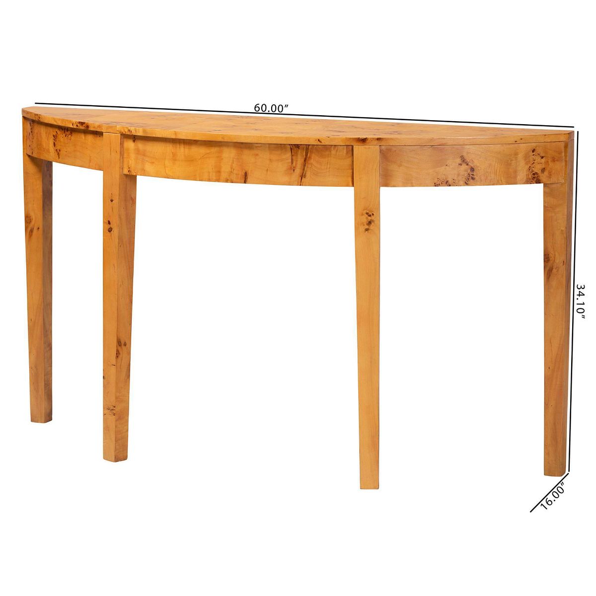 bali & pari Jihan Real Burl Wood Half Moon Large Console Table Light Mappa Burl - thumbnail 6