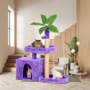 Modern Multicoloured 600 GSM Soft Plush Cat Tree Pet Tower with Scratching Post and Ball - 1 of 4