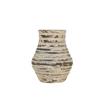 Distressed Ribbed Bud Vase Cream Terracotta by Foreside Home & Garden