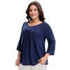 Agnes Orinda Women's Plus Size Hollow Out Gathered Patchwork Long Sleeve Pleated Tunics Casual Blouse - 2 of 4