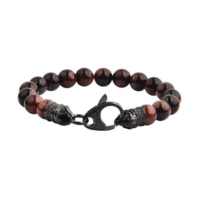 Men's Crucible Natural Stone Beaded Bracelet With Steel Clasp - Red ...