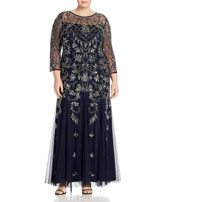 Adrianna Papell Womens Embellished Illusion Gown Dress