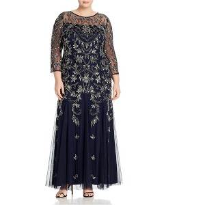 Adrianna Papell Womens Embellished Illusion Gown Dress - 1 of 1