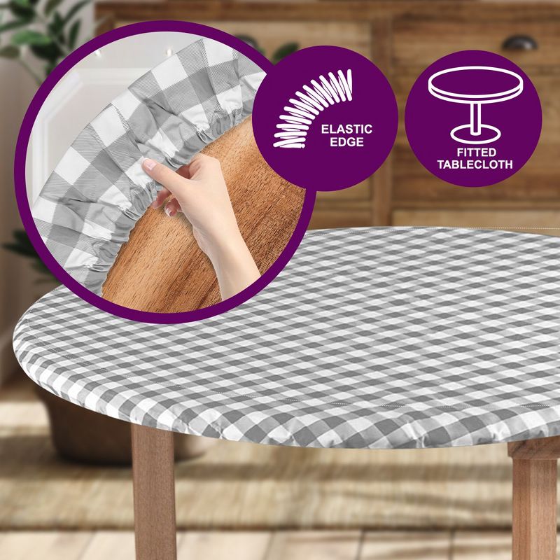 Round Tablecloth -Fitted with Elastic, Vinyl with Flannel Back,Checked Design,- By Sorfey, 3 of 9