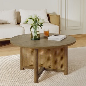 Christopher Knight Home Nova Farmhouse Rattan Rubberwood Round Coffee Table with Criss Cross Design - 1 of 4