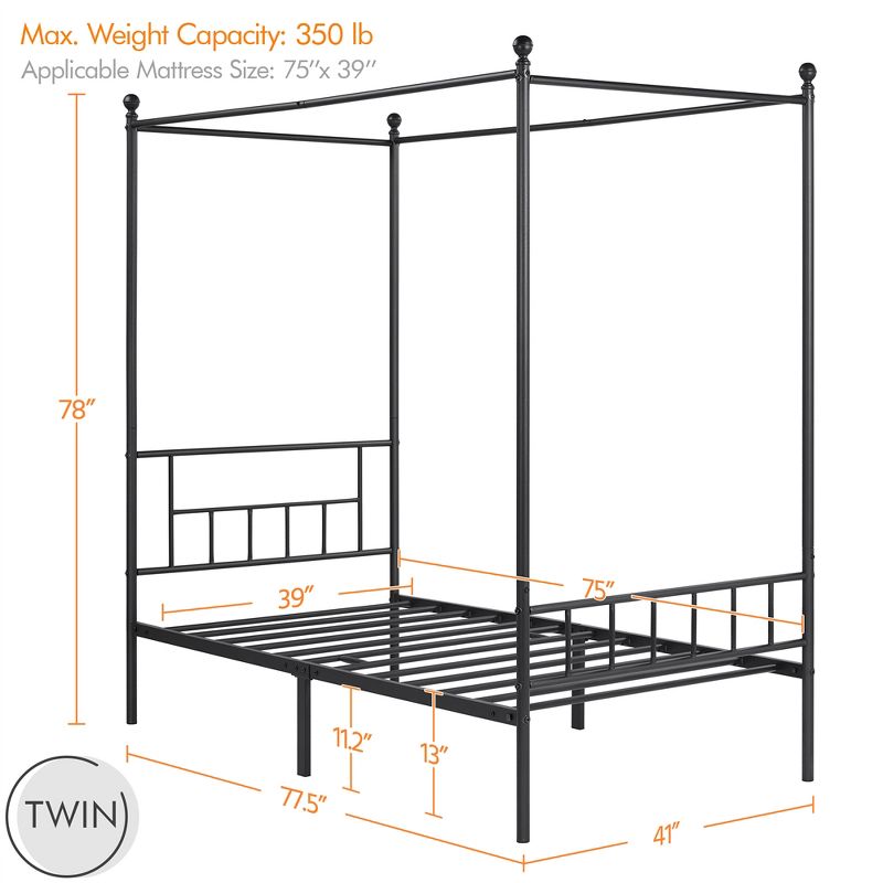 Yaheetech Metal Canopy Platform Bed Frame with Headboard and Footboard and Slatted Structure, 3 of 7