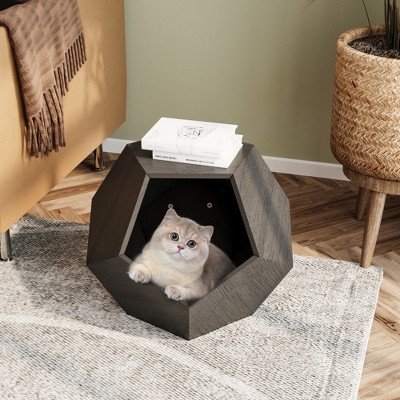 Bencmate Shaped Modern Pet Furniture Cat Carrier Side Table MDF Multi ,Purpose Furniture Antique Wood Color, Black(25.98"*13.77"*21.07")