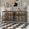 FUFU&GAGA Black Buffet Cabinet Servers Sideboard Organizer Industrial Wine Storage Cabinet with Glass Panels and Wooden Shelves - 3 of 4
