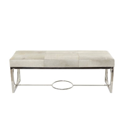 Contemporary Decorative Stainless Steel Cowhide Bench Silver