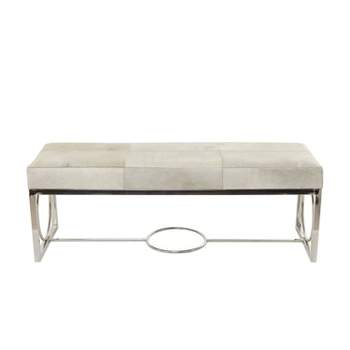 Contemporary Decorative Stainless Steel Cowhide Bench Silver - Olivia & May