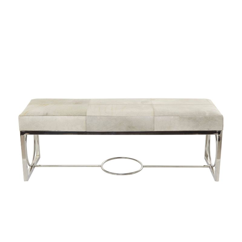 Contemporary Decorative Stainless Steel Cowhide Bench Silver - Olivia &#38; May, 1 of 18